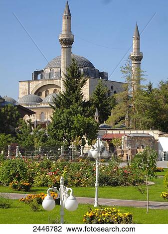 Stock Image - Garden in front of mosque, Konya, Turkey . Fotosearch