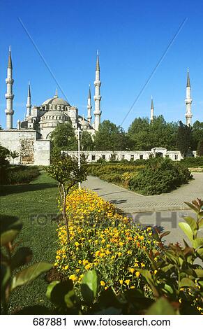 Stock Image - Garden in front of mosque, Turkey . Fotosearch