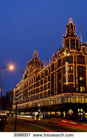 Harrods department store at dusk, europe, UK, England, London View Large Photo Image Stock Photo - Harrods department store at dusk, europe, UK, England, London . Fotosearch