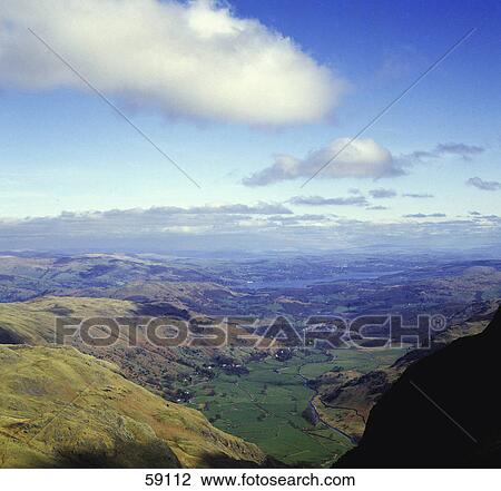 High angle view of a landscape, Cumbria, Lake District, England View Large Photo Image Stock Image - High angle view of a landscape, Cumbria, Lake District, England . Fotosearch