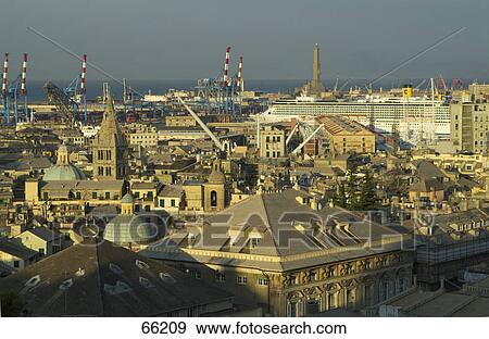 High angle view of buildings in city, Genoa, Liguria, Italy View Large Photo Image Stock Photo - High angle view of buildings in city, Genoa, Liguria, Italy . Fotosearch