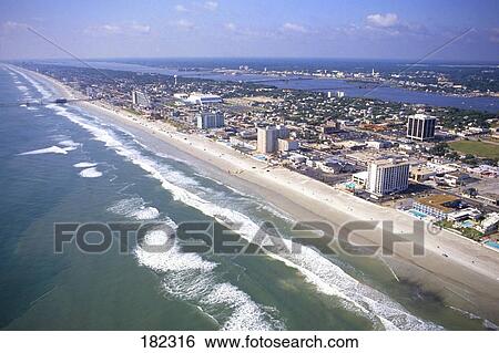 High angle view of city at waterfront, Daytona Beach, Volusia County, Florida, USA View Large Photo Image Stock Photograph - High angle view of city at waterfront, Daytona Beach, Volusia County, Florida, USA . Fotosearch