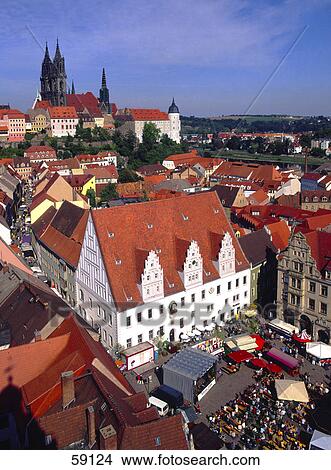 Picture - High angle view of cityscape, Meissen, Saxony, Germany, Europe . Fotosearch