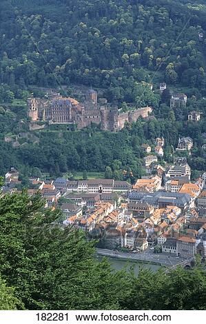High angle view of cityscape, Neckar River, Heidelberg, Baden-Wurttemberg, Germany View Large Photo Image Stock Image - High angle view of cityscape, Neckar River, Heidelberg, Baden-Wurttemberg, Germany . Fotosearch