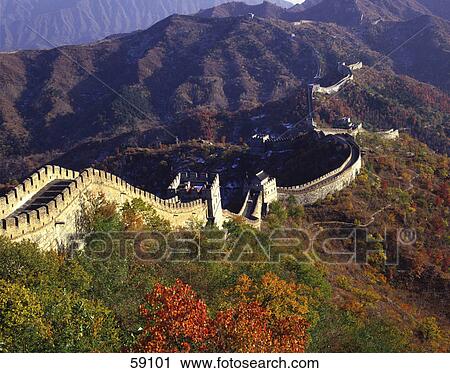 High angle view of Great Wall of China, China, Asia View Large Photo Image Stock Image - High angle view of Great Wall of China, China, Asia . Fotosearch