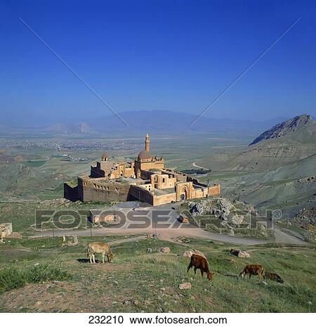 Stock Image - High angle view of palace in barren landscape, Ishak Pasha Palace, Dogubeyazit, Agri Province, Turkey . Fotosearch