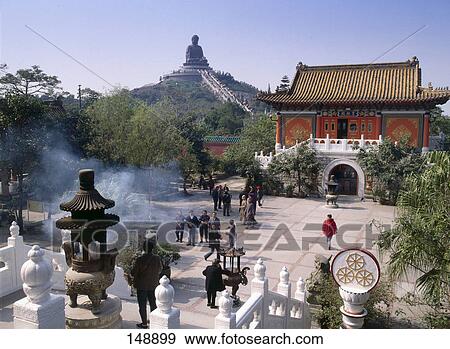 High angle view of tourists in monastery, Po Lin Monastery, Lantau Island, Hong Kong, China View Large Photo Image Stock Photo - High angle view of tourists in monastery, Po Lin Monastery, Lantau Island, Hong Kong, China . Fotosearch