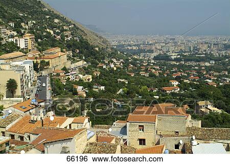 High angle view of town, Palermo, Sicily, Italy View Large Photo Image Stock Photograph - High angle view of town, Palermo, Sicily, Italy . Fotosearch