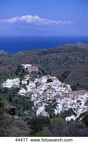 High angle view of village at hillside, Greece View Large Photo Image Stock Photo - High angle view of village at hillside, Greece . Fotosearch