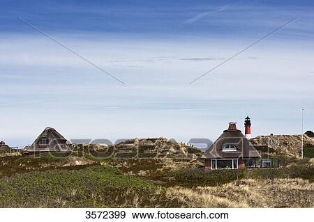 Stock Photo - Holiday homes in dunes, Hoernum, Sylt, Germany . Fotosearch