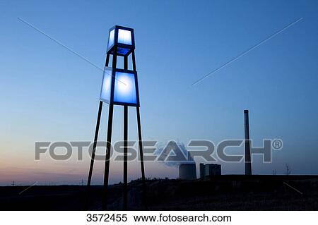 Stock Photography - Illuminated tower, Halde Großes Kreuz, Bergkamen, Ruhr, North Rhine-Westphalia, Germany, Europe . Fotosearch