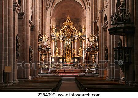 Stock Photo - Interiors of cathedral, Worms Cathedral, Worms, Rhineland-Palatinate, Germany . Fotosearch