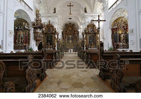 Stock Image - Interiors of church, Obermarchtal, Baden-Wuerttemberg, Germany . Fotosearch