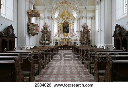 Stock Photograph - Interiors of monastery, Siessen Monastery, Sigmaringen, Baden-Wuerttemberg, Germany . Fotosearch