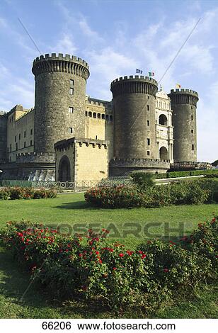Stock Photograph - Lawn near castle, Castel Nuovo, Naples, Campania, Italy . Fotosearch