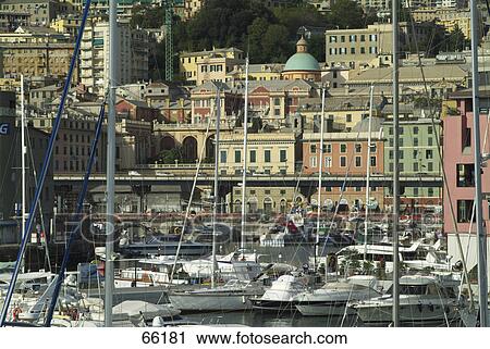 Stock Image - Leisure boats in marina, Genoa, Liguria, Italy . Fotosearch