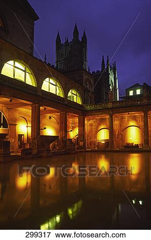 Lit up roman bath at night, England View Large Photo Image Stock Photo - Lit up roman bath at night, England . Fotosearch