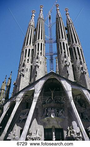 Stock Photo - Low angle view of cathedral, Barcelona, Spain . Fotosearch