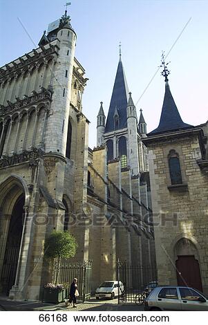 Stock Photo - Low angle view of cathedral, Dijon Cathedral, Dijon, Cote-D'Or departement, France . Fotosearch