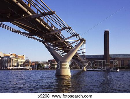 Low angle view of footbridge over Thames River, London Millennium Footbridge, London, France, Europe  View Large Photo Image Stock Photo - Low angle view of footbridge over Thames River, London Millennium Footbridge, London, France, Europe . Fotosearch