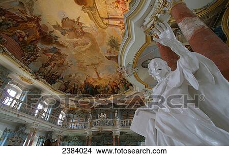 Low angle view of fresco on ceiling, Schussenried Monastery, Baden-Wuerttemberg, Germany View Large Photo Image Picture - Low angle view of fresco on ceiling, Schussenried Monastery, Baden-Wuerttemberg, Germany . Fotosearch