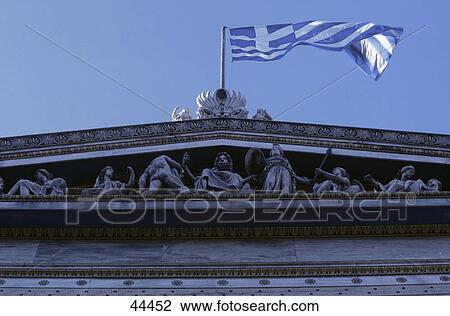 Stock Image - Low angle view of Greek flag, Athens, Greece, Europe . Fotosearch