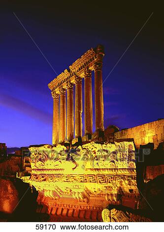Stock Image - Low angle view of old ruins of temple, Lebanon, Middle East, Asia . Fotosearch