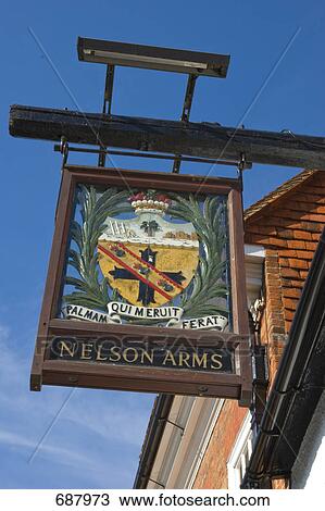 Low angle view of sign board of pub, Nelson Arms, Farnham, Europe View Large Photo Image Stock Image - Low angle view of sign board of pub, Nelson Arms, Farnham, Europe . Fotosearch