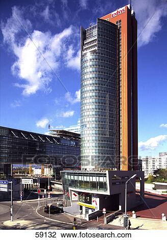 Stock Image - Low angle view of skyscraper, Vienna, Austria, Europe . Fotosearch