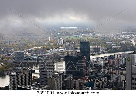 Stock Image - Main and Commerzbank Arena, Frankfurt am Main, Hesse, Germany . Fotosearch