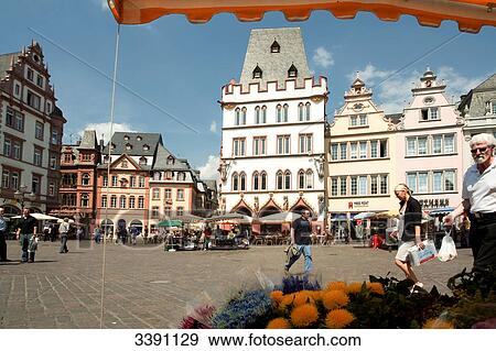 Stock Photo - Main market with Steipe, Trier, Rhineland-Palatinate, Germany . Fotosearch
