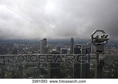 Stock Image - Main Tower and exhibition tower, Frankfurt am Main, Hesse, Germany . Fotosearch