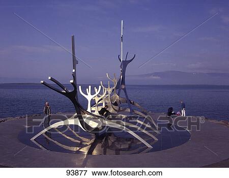 Stock Photo - Metallic longship sculpture, Reykjavik, Iceland . Fotosearch