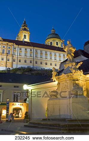 Stock Photography - Monument at abbey, Melk Abbey, Wachau, Lower Austria, Austria . Fotosearch