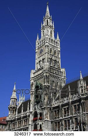 New townhall, Munich, Germany, low angle view View Large Photo Image Stock Photo - New townhall, Munich, Germany, low angle view . Fotosearch
