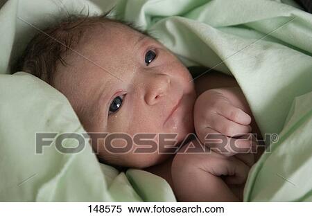 Newborn baby wrapped in a sheet, close-up View Large Photo Image Stock Photography - Newborn baby wrapped in a sheet, close-up . Fotosearch