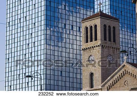 Stock Image - Office building in city, Sarajevo, Bosnia And Hercegovina . Fotosearch