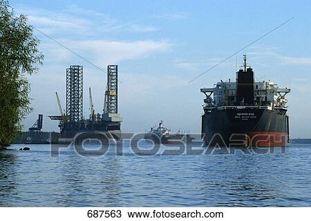Stock Image - Oil tanker in river, Mississippi River, New Orleans, Louisiana, USA . Fotosearch