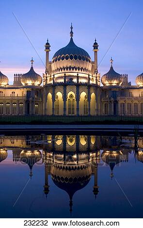 Palace lit up dusk at waterfront, Royal Pavilion, Brighton, East Sussex, England View Large Photo Image Stock Image - Palace lit up dusk at waterfront, Royal Pavilion, Brighton, East Sussex, England . Fotosearch