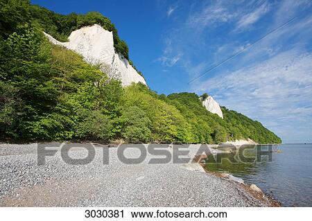 Stock Image - Pebble beach at the chalk cliff of Jasmund, Rugia, Germany . Fotosearch