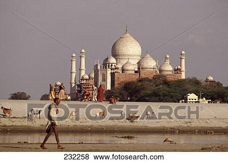 People and animals on river in front of Taj Mahal, Agra, India View Large Photo Image Stock Photo - People and animals on river in front of Taj Mahal, Agra, India . Fotosearch