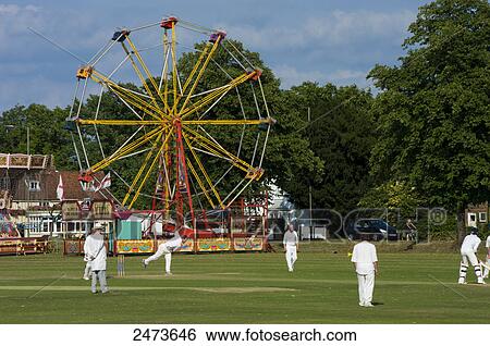 People playing cricket with ferris wheel in field, England View Large Photo Image Stock Photograph - People playing cricket with ferris wheel in field, England . Fotosearch