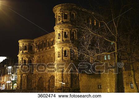 Picture - Porta Nigra at night, Trier, Germany . Fotosearch