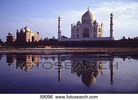 Reflection of Taj Mahal in Yamuna river, Agra, Uttar Pradesh, India, Asia View Large Photo Image Stock Photograph - Reflection of Taj Mahal in Yamuna river, Agra, Uttar Pradesh, India, Asia . Fotosearch