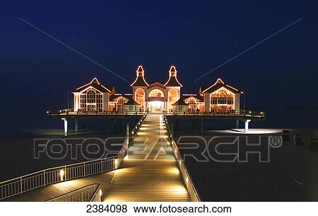 Resort lit up at night, Sellin, Ruegen, Mecklenburg-Western Pomerania, Germany View Large Photo Image Stock Photo - Resort lit up at night, Sellin, Ruegen, Mecklenburg-Western Pomerania, Germany . Fotosearch
