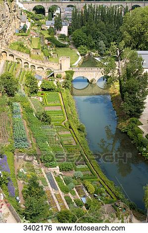 Stock Photograph - River Alzette, Grund, Luxemburg, Europe . Fotosearch