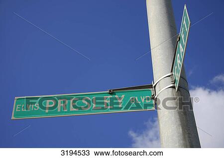 Roadsign of the Elvis Presley Boulevard, Memphis, USA, low angle view, close-up View Large Photo Image Stock Image - Roadsign of the Elvis Presley Boulevard, Memphis, USA, low angle view, close-up . Fotosearch