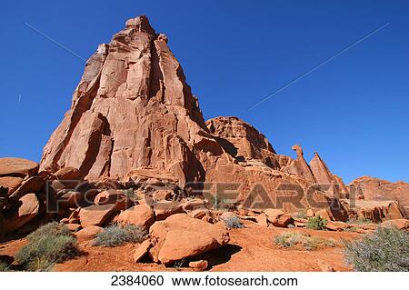 Stock Image - Rock formations on landscape, Arches National Park, Utah, USA . Fotosearch