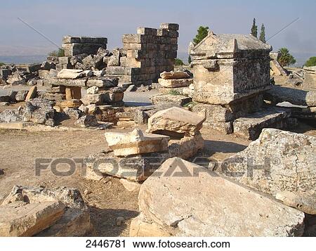 Ruins of cemetery, Hierapolis, Turkey  View Large Photo Image Stock Image - Ruins of cemetery, Hierapolis, Turkey . Fotosearch