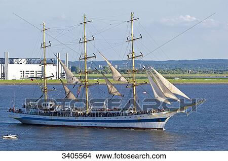 Russian sailing ship on the Elbe, Hamburg, Germany, elevated view View Large Photo Image Picture - Russian sailing ship on the Elbe, Hamburg, Germany, elevated view . Fotosearch